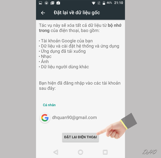 Chọn đặt lại điện thoại